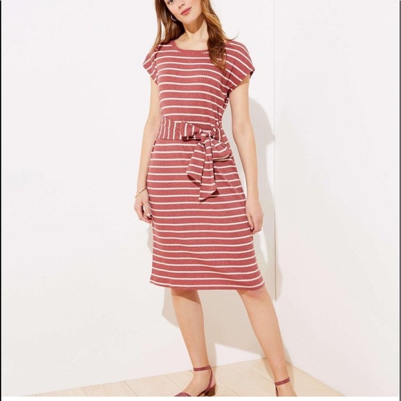 LOFT Dresses & Skirts - LOFT Stripe Ribbed Belted Midi Dress Size Extra Small Petite